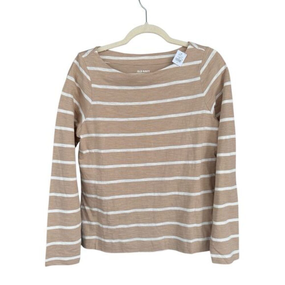 Old Navy Women's Striped‎ Long Sleeve T Shirt Brown White Small
